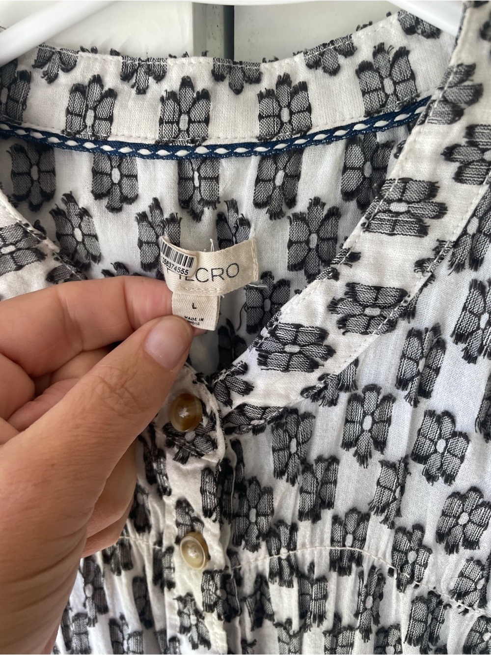Pilcro Black & White Smocked Button-Front Blouse - Picture 2 of 6